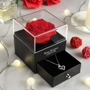 Preserved Real Rose with Heart Necklace